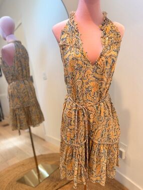 Veronica Beard Dria Marigold Paisley Silk Mini Dress
